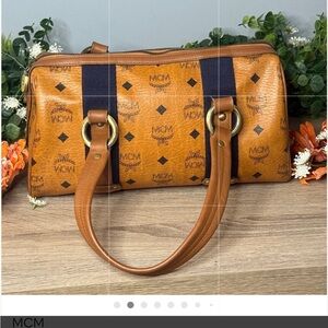 MCM Cognac and Navy Duffel Bag